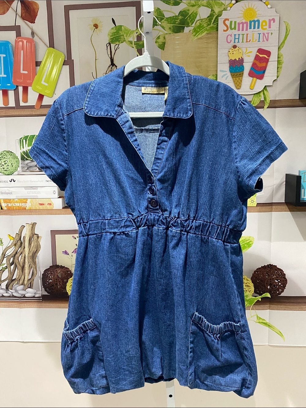 Casual Short-Sleeve Denim Mini Dress - Blue size 16. Ptp is 22